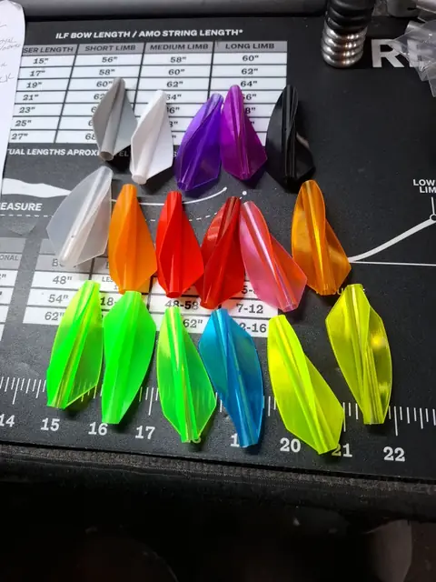 Vanes in every colour, ready for fletching.