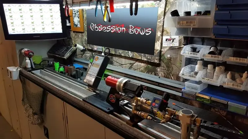 The string jig on the workshop bench.